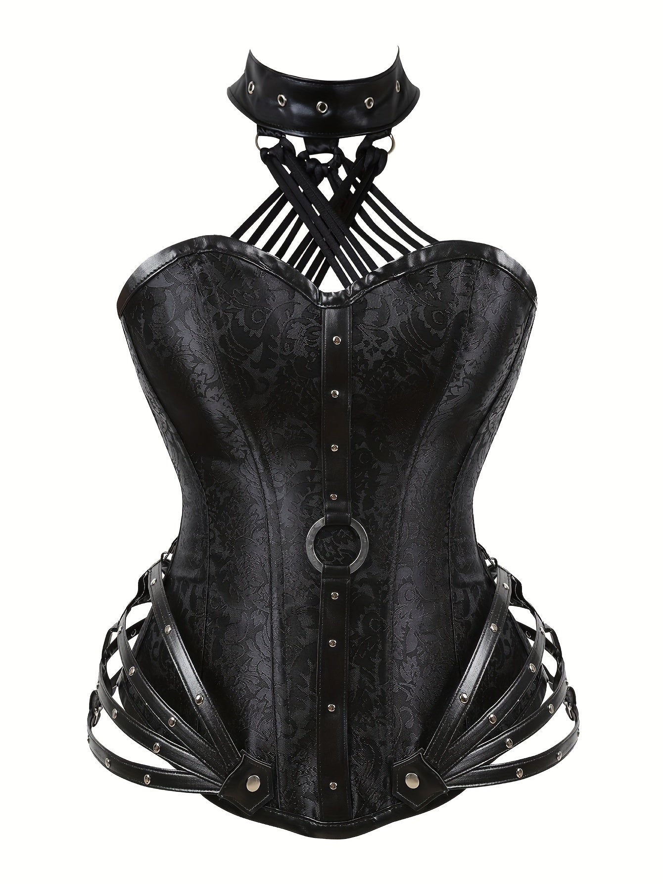 Gothic Halter Women's Vintage Floral Corset | Halter Neck Bustier with Zipper for Tummy Control