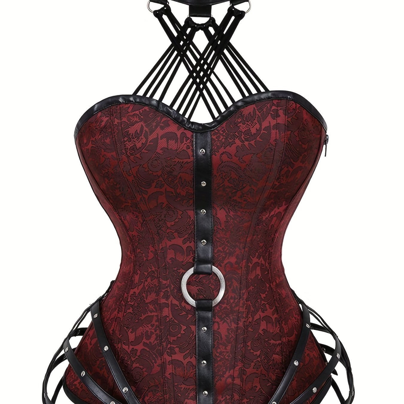 Gothic Halter Women's Vintage Floral Corset | Halter Neck Bustier with Zipper for Tummy Control