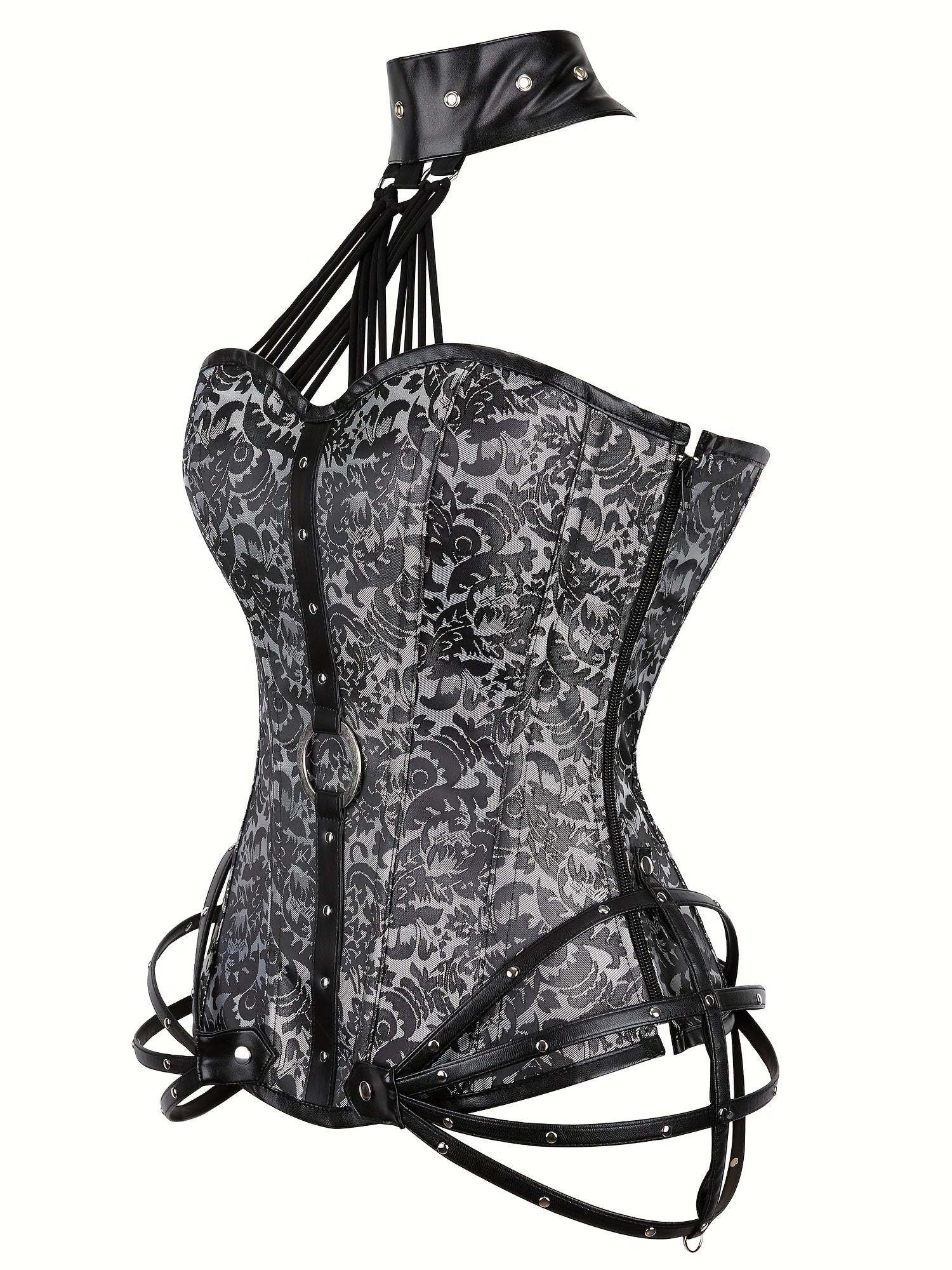 Gothic Halter Women's Vintage Floral Corset | Halter Neck Bustier with Zipper for Tummy Control