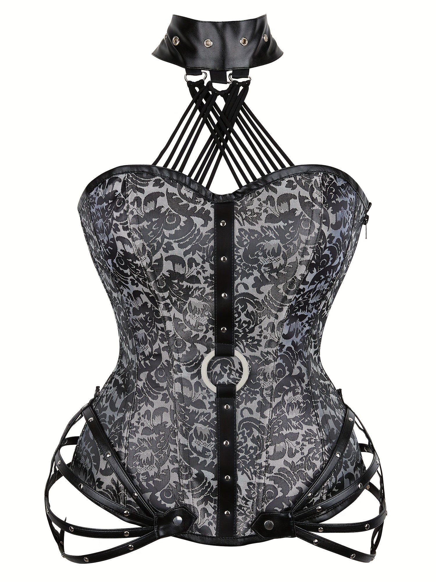 Gothic Halter Women's Vintage Floral Corset | Halter Neck Bustier with Zipper for Tummy Control