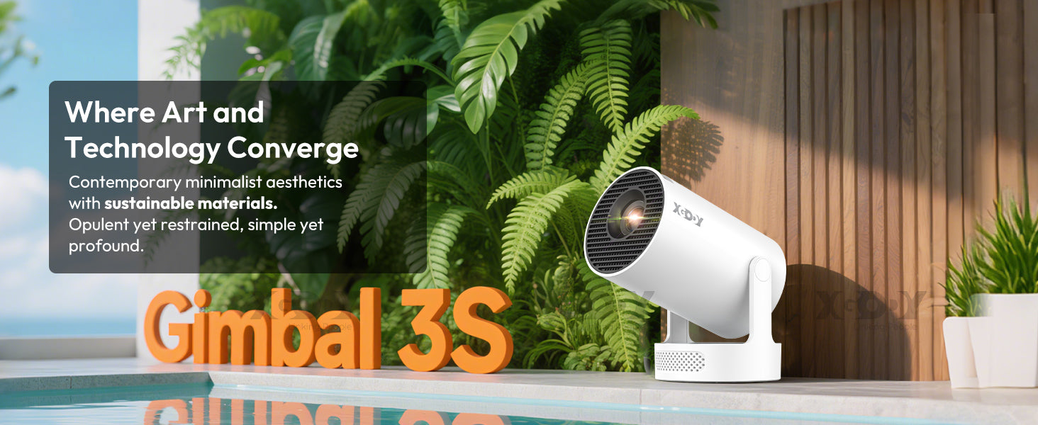 XGODY Gimbal 3S Short-Throw Projector | 720P HD, 250 ANSI Lumens, Android 11 with WiFi 6