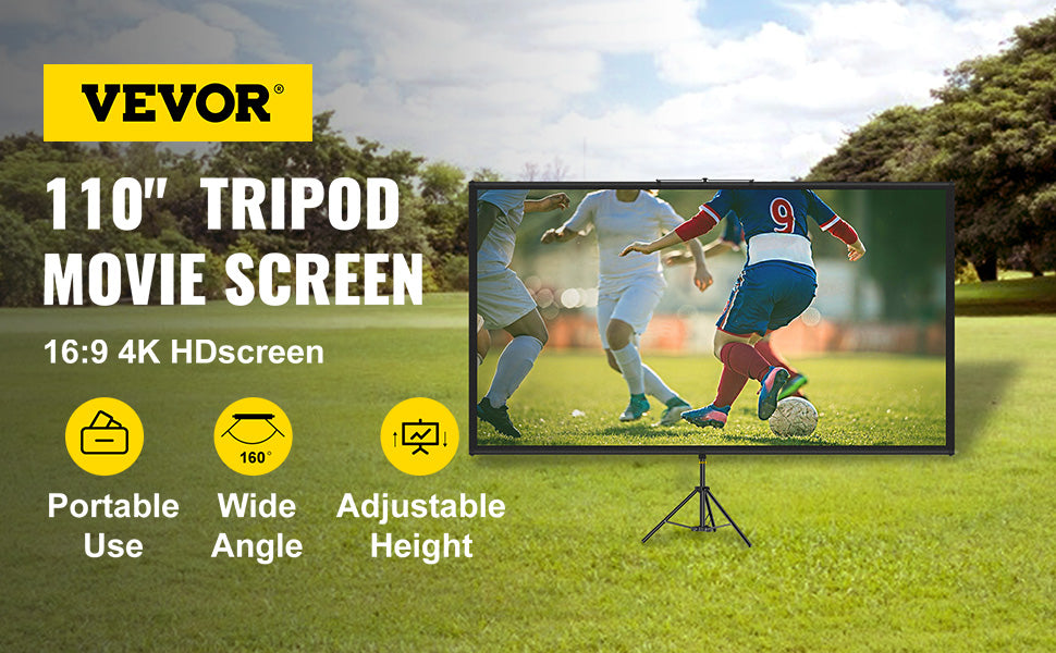 110" Portable Tripod Projector Screen | 4K HD & 160° Viewing Angle