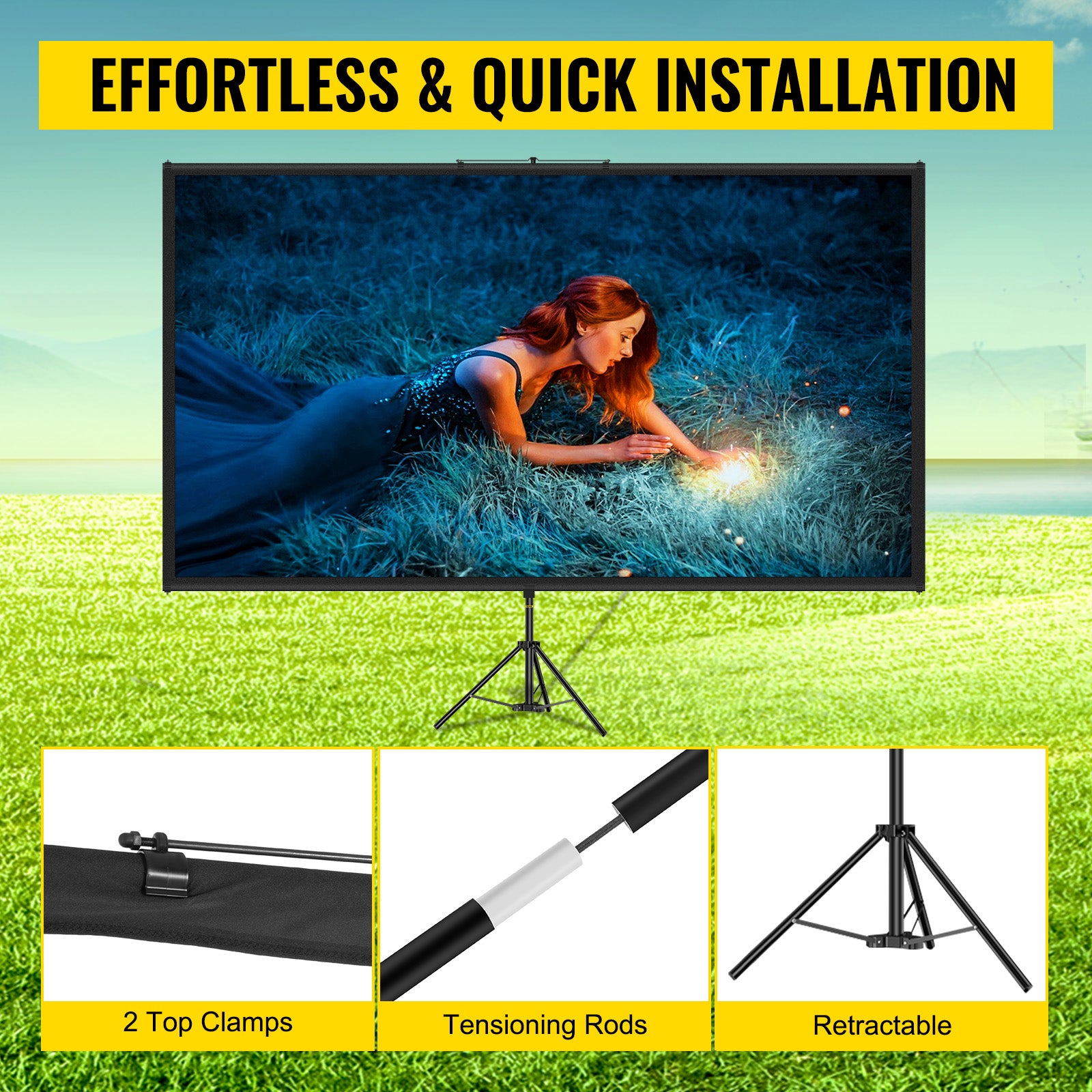 110" Portable Tripod Projector Screen | 4K HD & 160° Viewing Angle