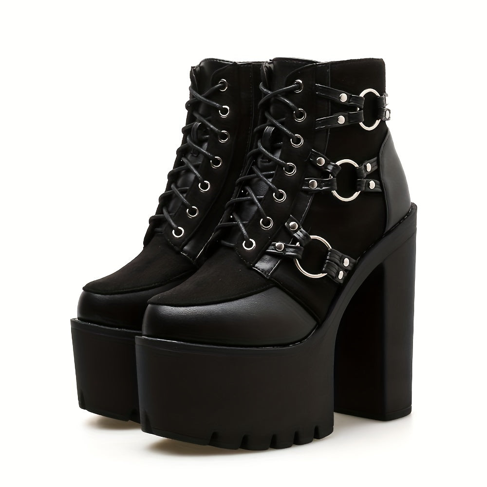 Women's Goth Motorcycle High Heel Boots