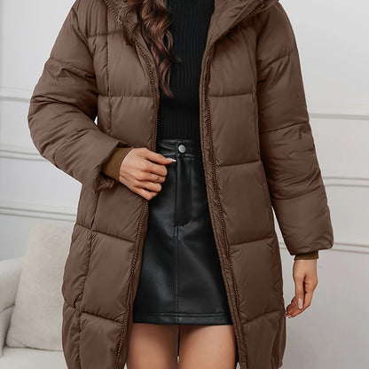 Long Hooded Winter Coat - Lightweight Jacket with Full Zip & Pockets