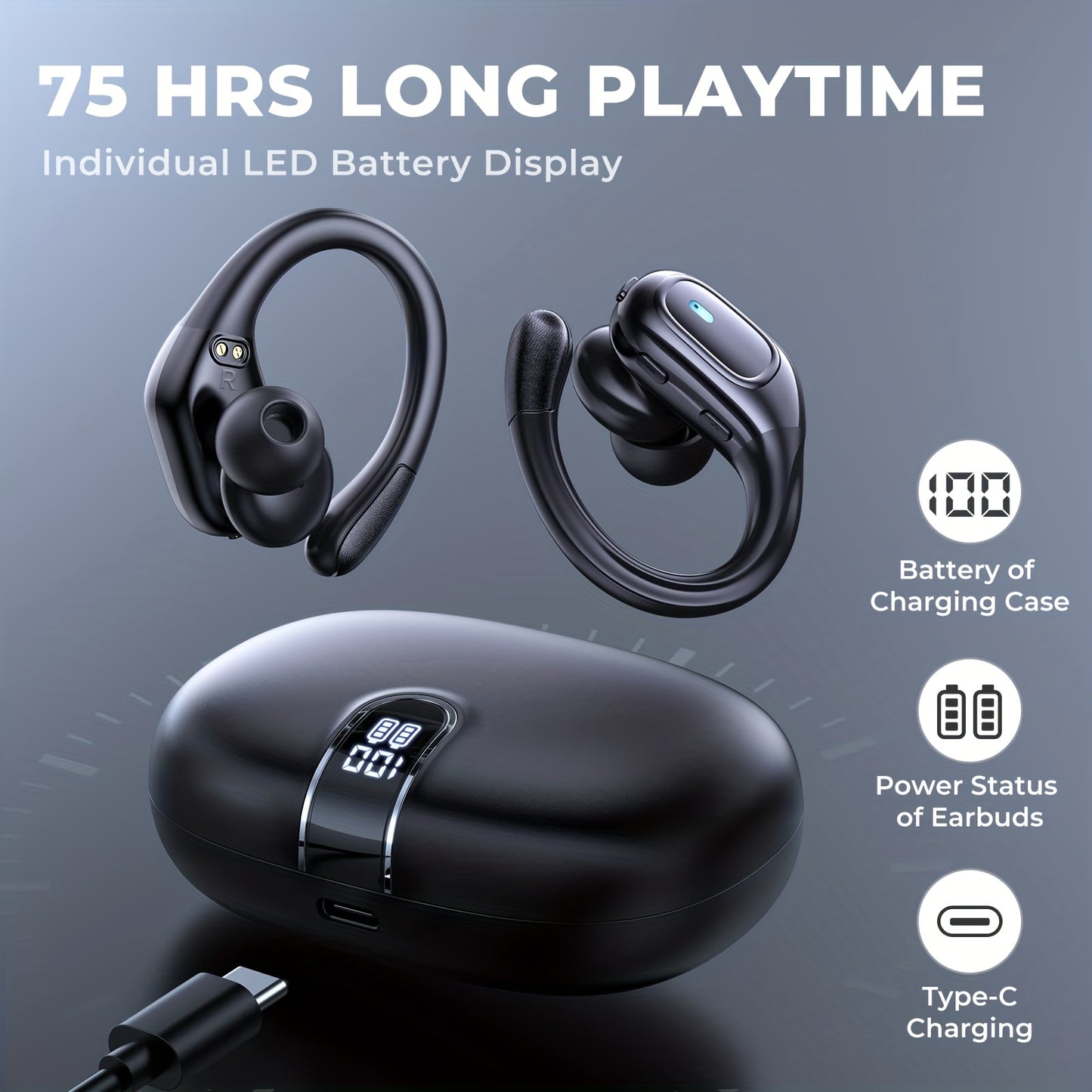 LIFEBEE Secure-Fit Sport Earbuds | ENC Clear Calls, LED Power Display
