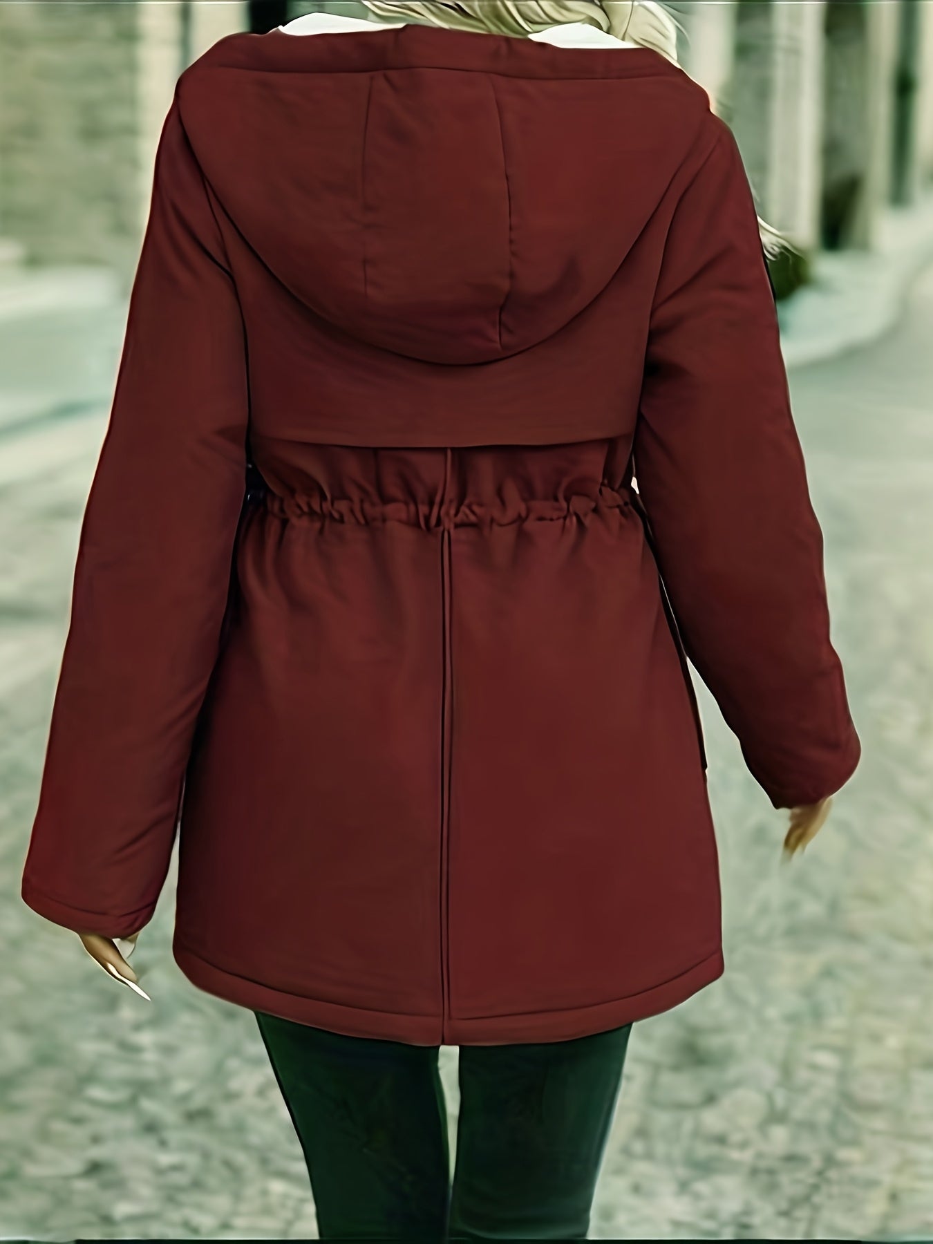 Women's Hooded Fleece Coat | Winter Jacket with Drawstring Waist