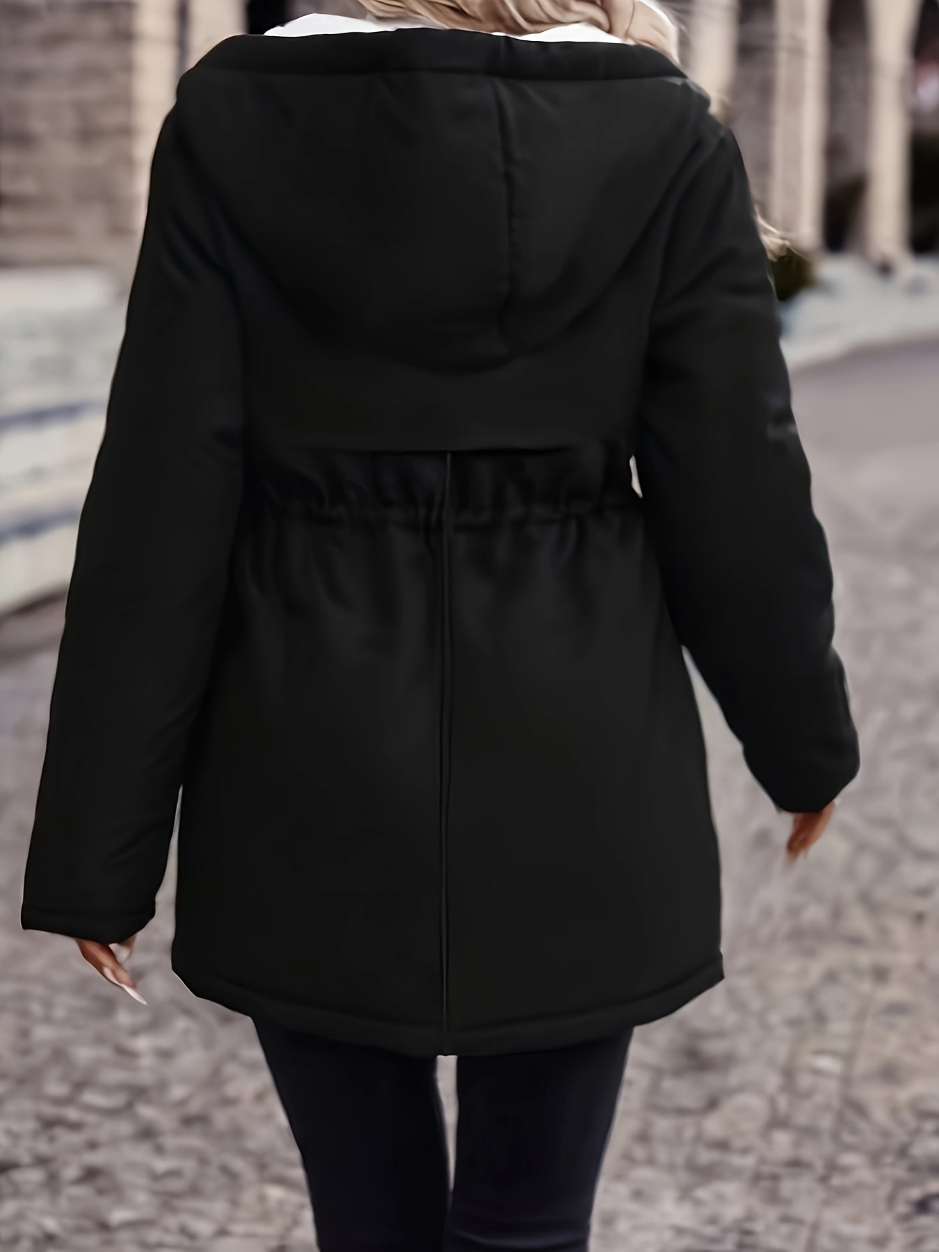 Women's Hooded Fleece Coat | Winter Jacket with Drawstring Waist