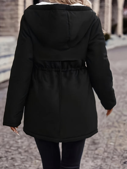 Women's Hooded Fleece Coat | Winter Jacket with Drawstring Waist