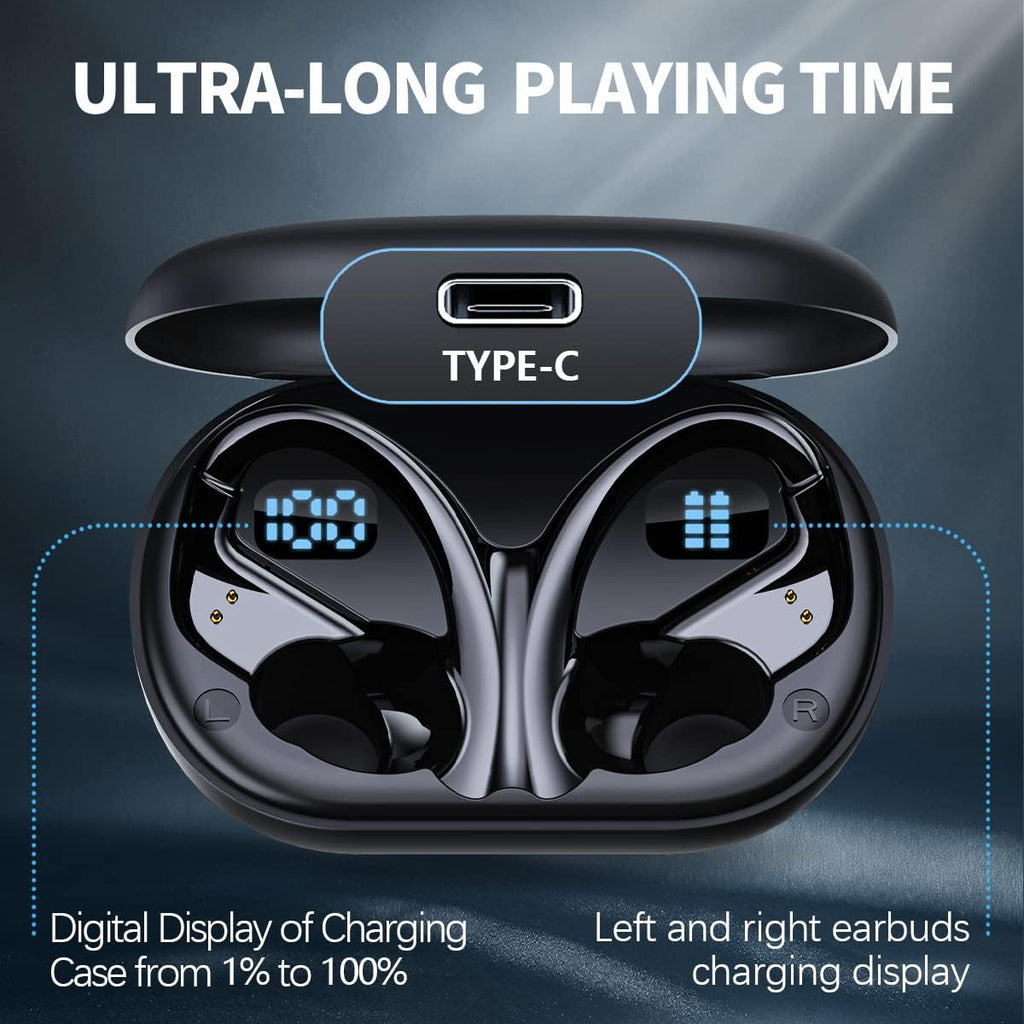 Active Pro Earbuds: Earhook Design for Running & Gym | LED Case Included
