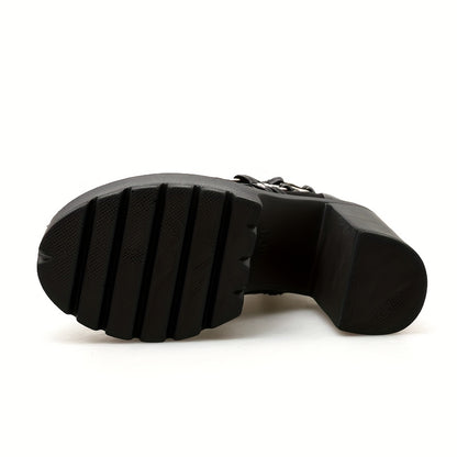 Women's Goth Motorcycle High Heel Boots