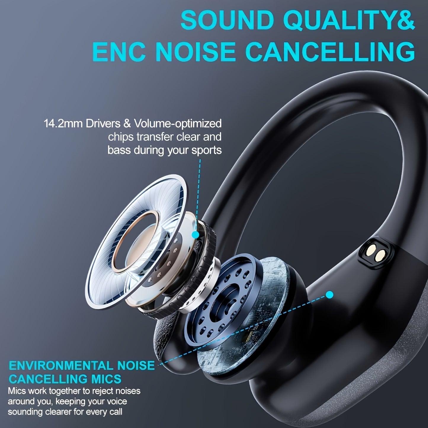 Secure-Fit Sport Earbuds with Ear Hooks, Pure Bass & LED Power Display