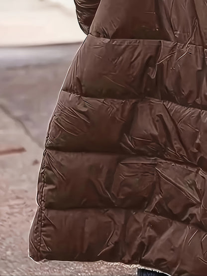 Women's Fleece-Lined Hooded Jacket | Long Winter Coat with Zipper Closure