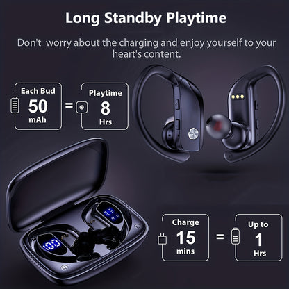 Wireless Sport Earbuds | 50H Playtime, Over-Ear Fit, Noise Cancelling, LED Display