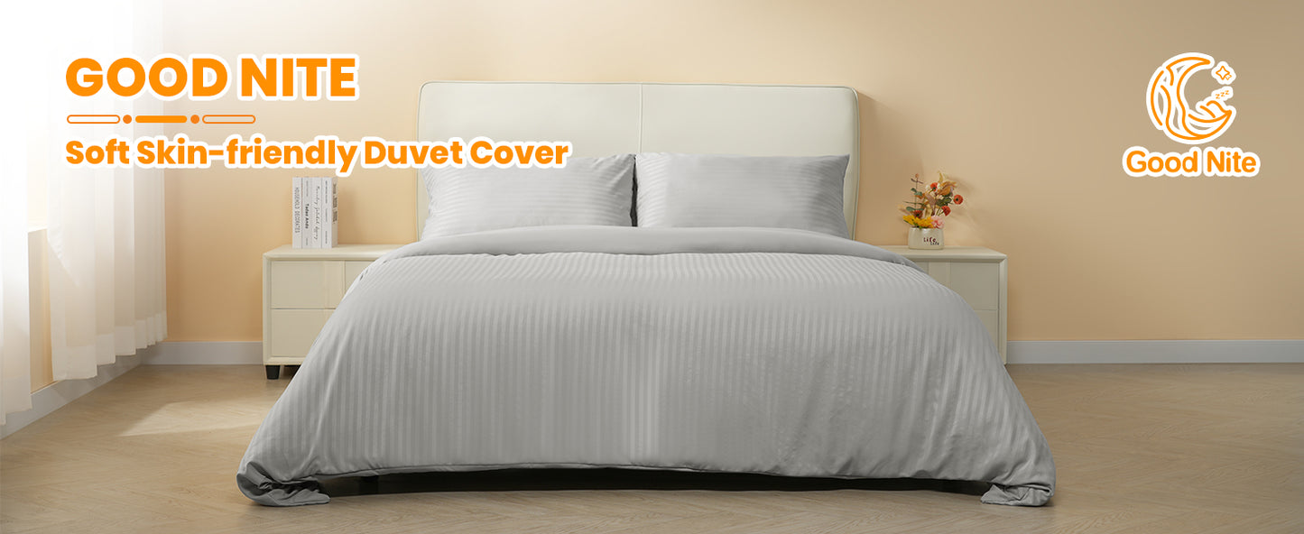 Good Nite King Duvet Cover Set - 200TC Stripe Pattern, Zipper Closure & Corner Ties