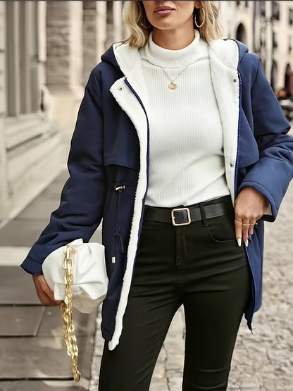 Women's Hooded Fleece Coat | Winter Jacket with Drawstring Waist