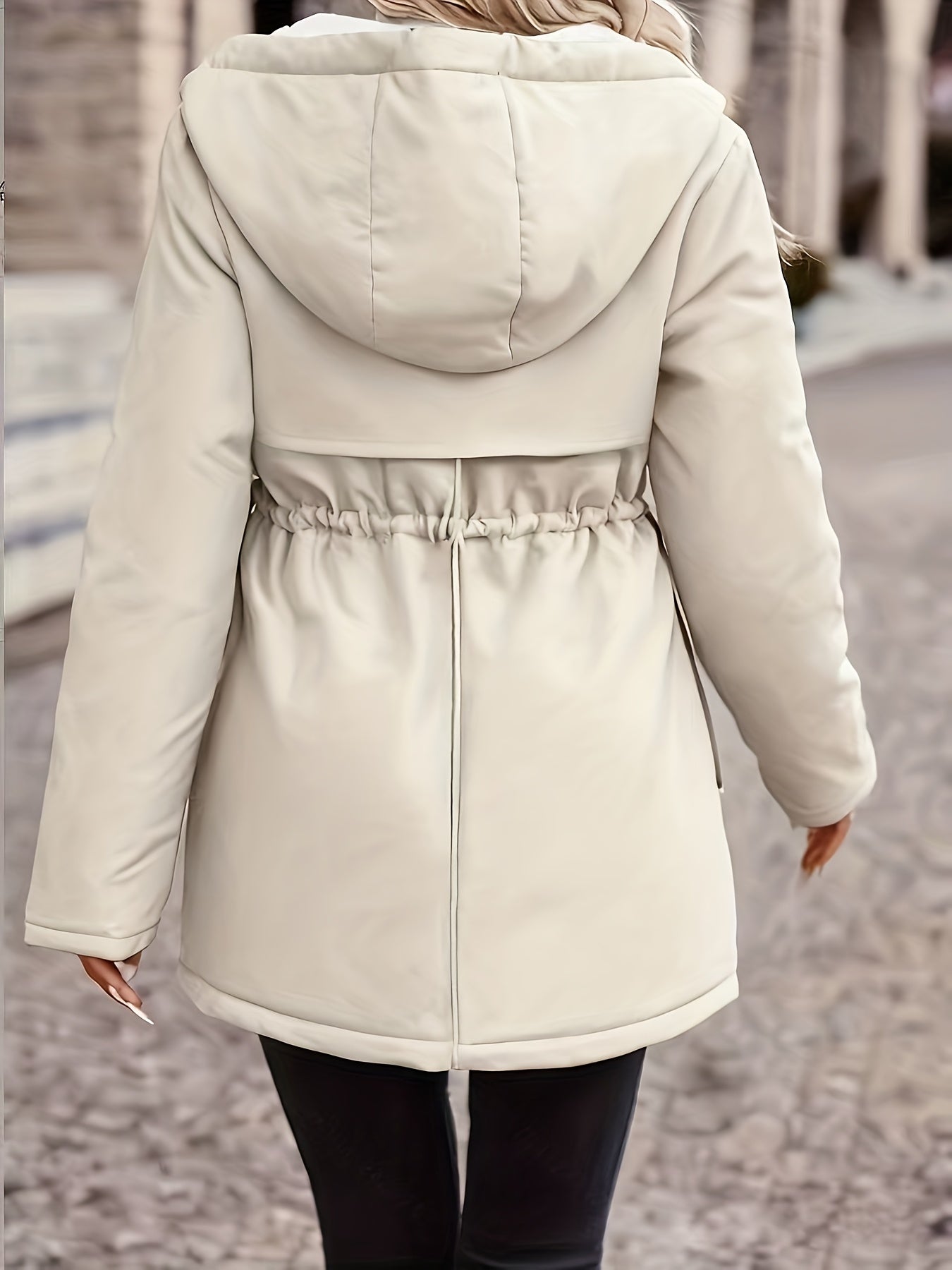 Women's Hooded Fleece Coat | Winter Jacket with Drawstring Waist