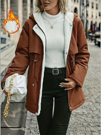 Women's Hooded Fleece Coat | Winter Jacket with Drawstring Waist