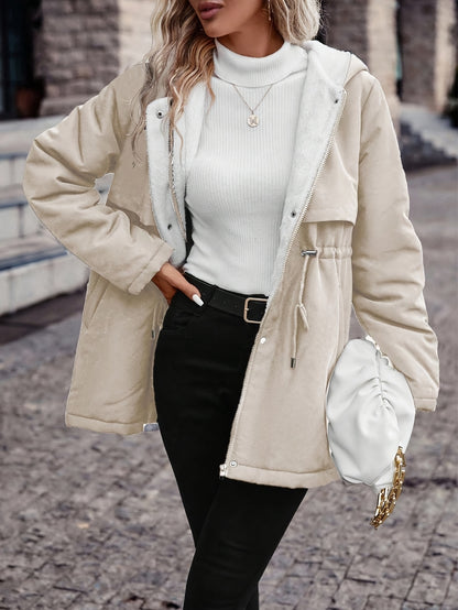 Women's Hooded Fleece Coat | Winter Jacket with Drawstring Waist