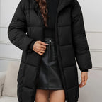 Long Hooded Winter Coat - Lightweight Jacket with Full Zip & Pockets