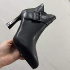 High Heel Pointed Toe Big Buckle Platform Short Boots