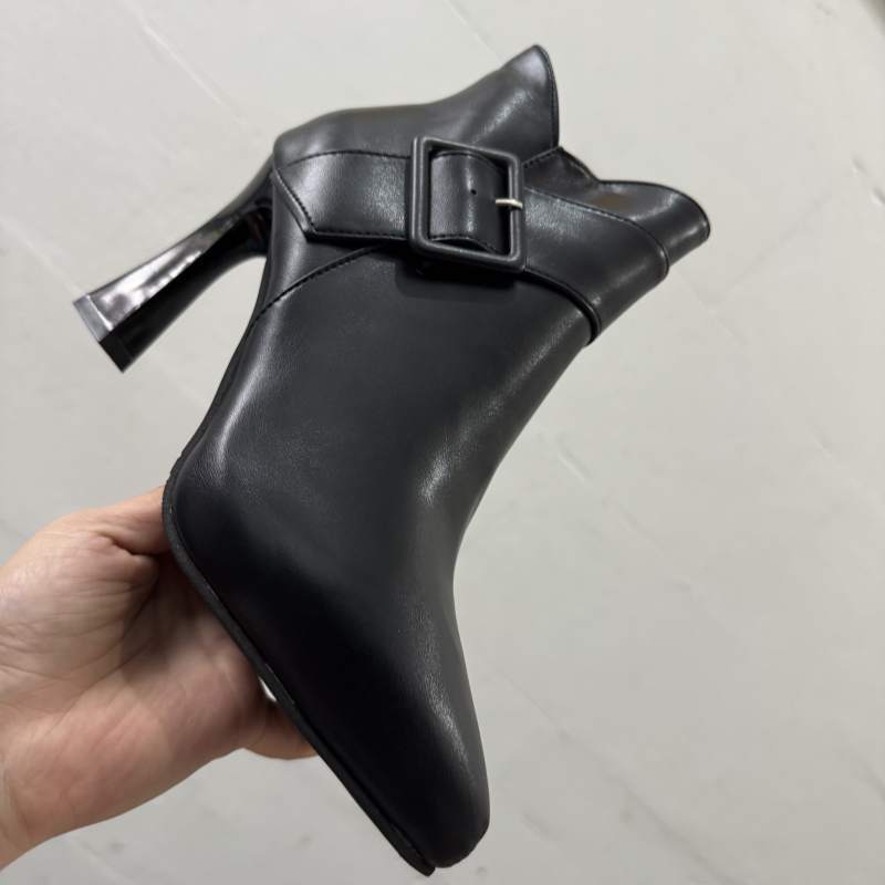 High Heel Pointed Toe Big Buckle Platform Short Boots