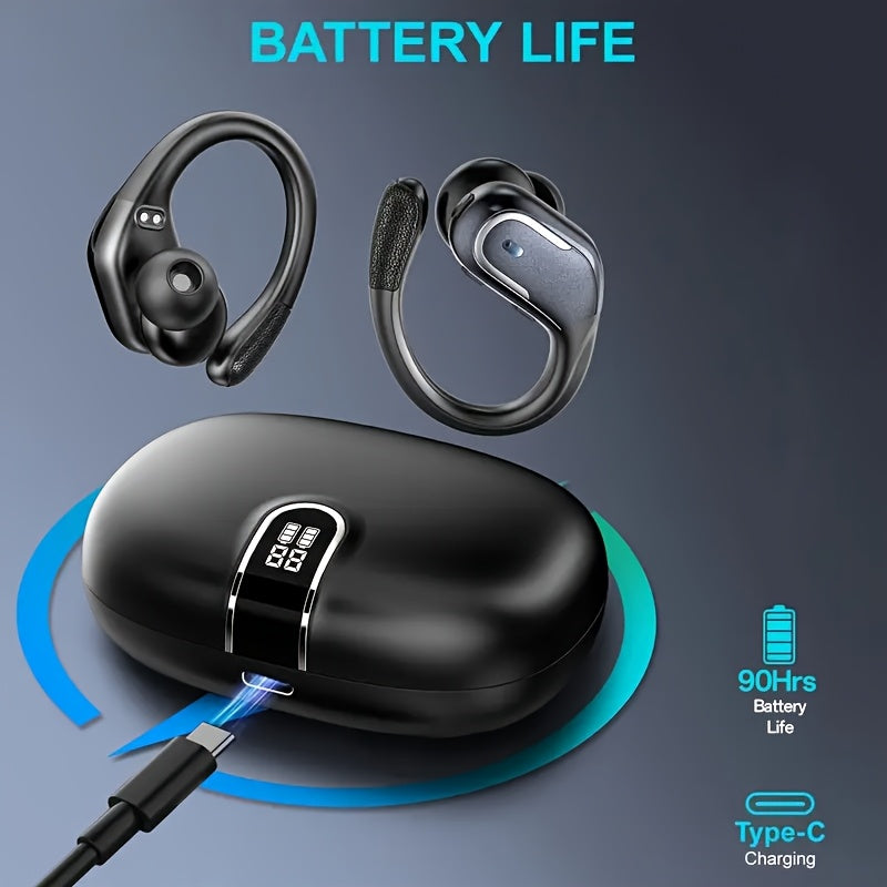 Secure-Fit Sport Earbuds with Ear Hooks, Pure Bass & LED Power Display