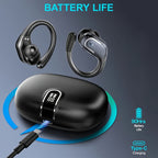 Secure-Fit Sport Earbuds with Ear Hooks, Pure Bass & LED Power Display