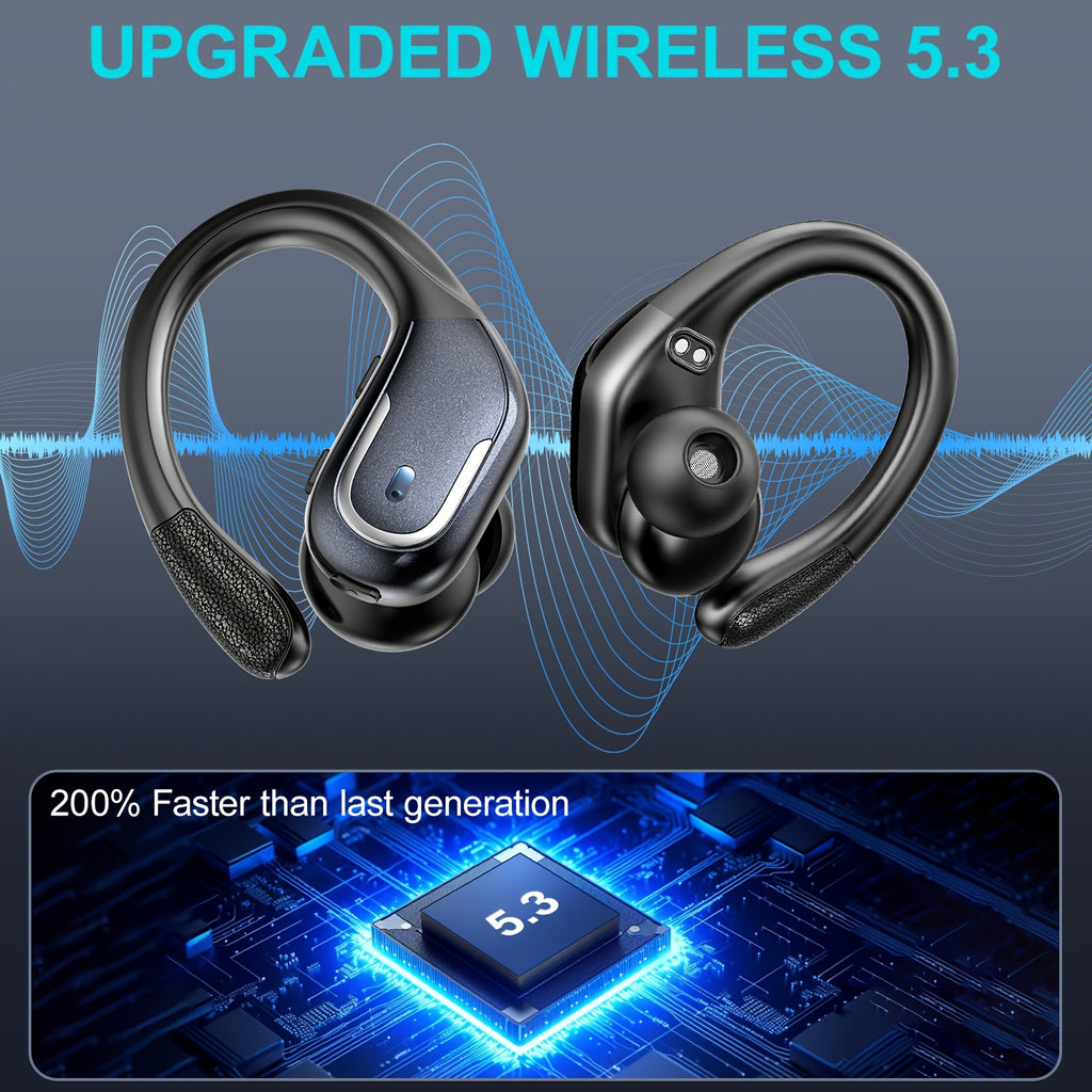 Secure-Fit Sport Earbuds with Ear Hooks, Pure Bass & LED Power Display
