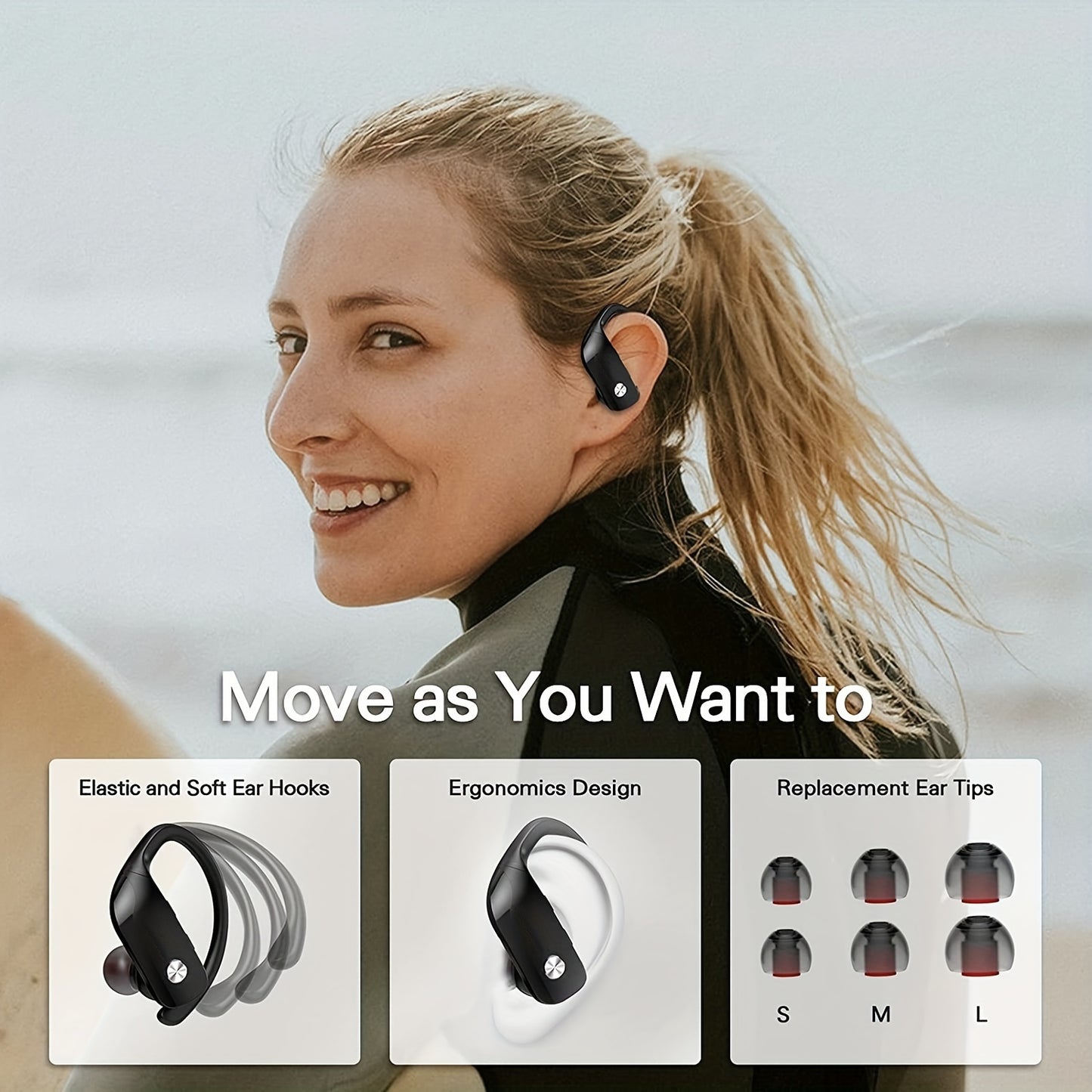 Wireless Sport Earbuds | 50H Playtime, Over-Ear Fit, Noise Cancelling, LED Display