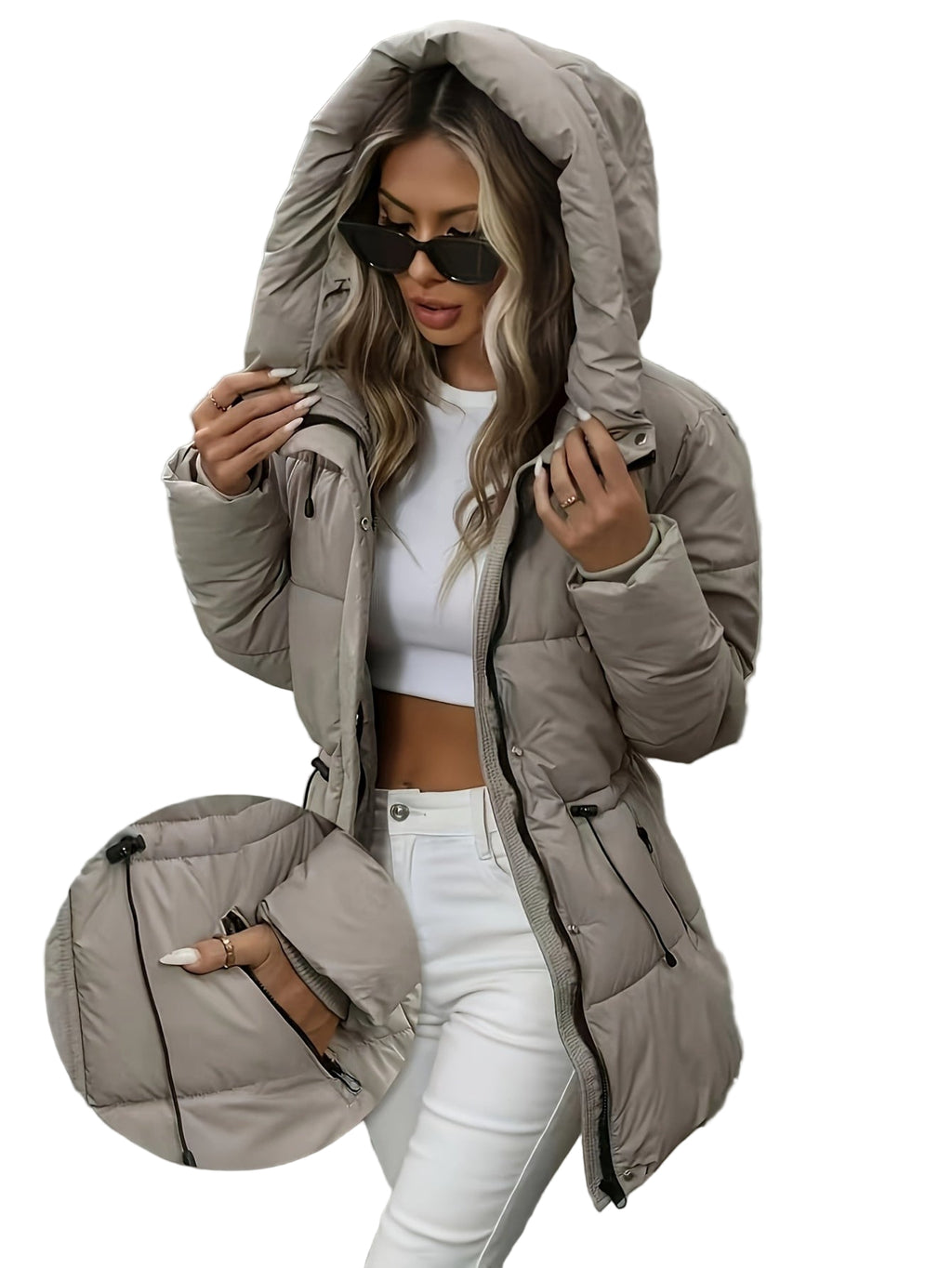 Cozy Winter Sherpa Jacket for Women - Mid-Length Hooded Cardigan with Belt