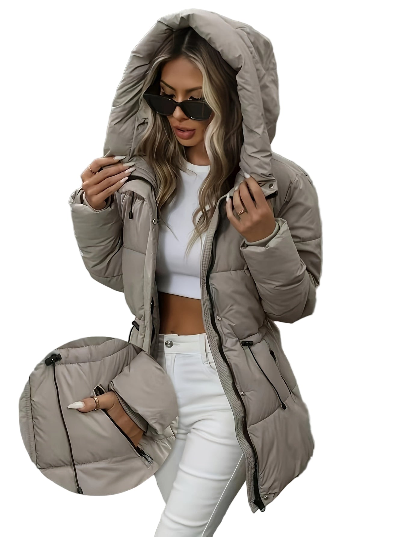 Cozy Winter Sherpa Jacket for Women - Mid-Length Hooded Cardigan with Belt