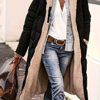 Women's Fleece-Lined Hooded Jacket | Long Winter Coat with Zipper Closure