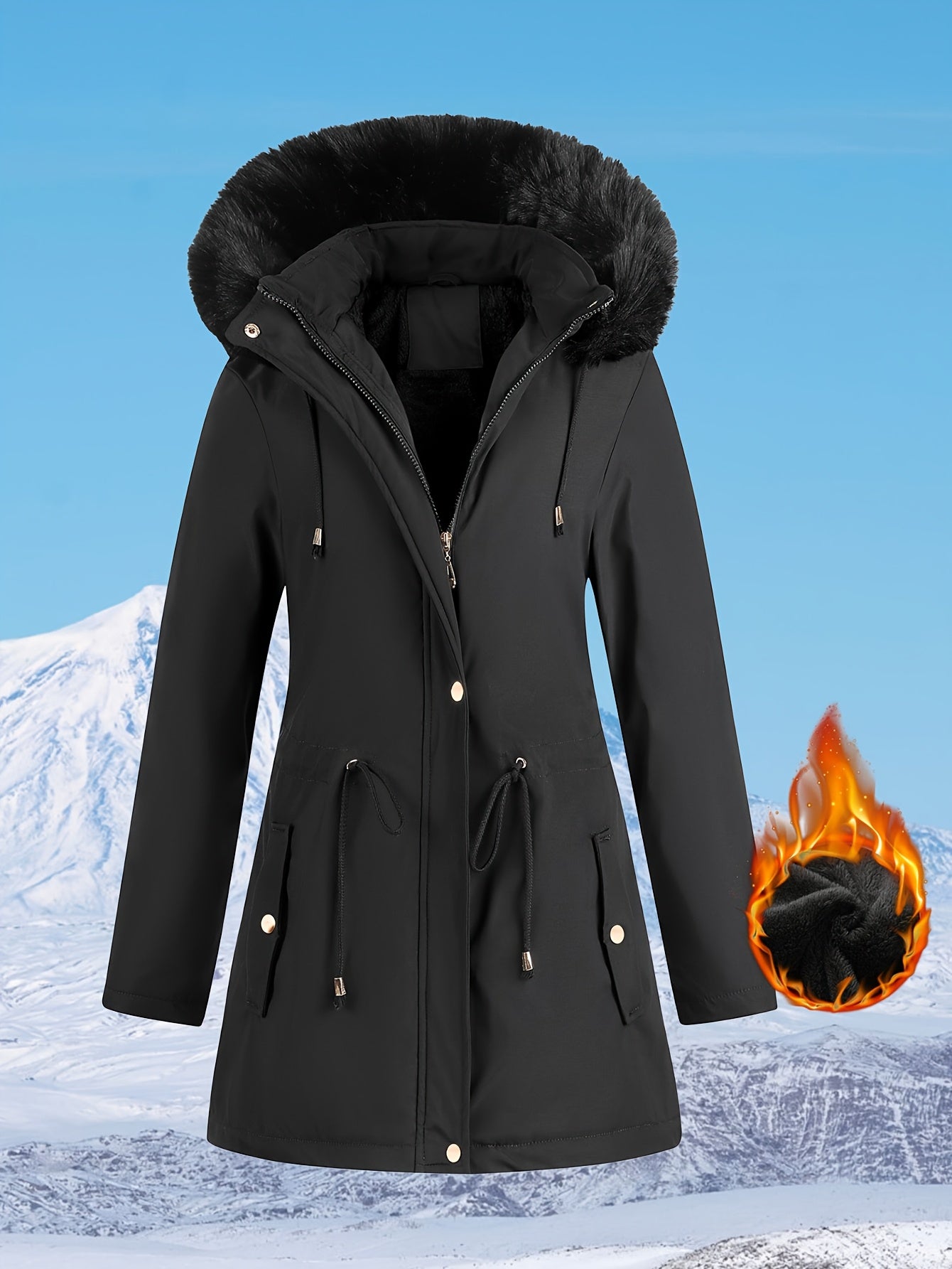 Women's Hooded Fleece | Mid-Long Windproof Coat