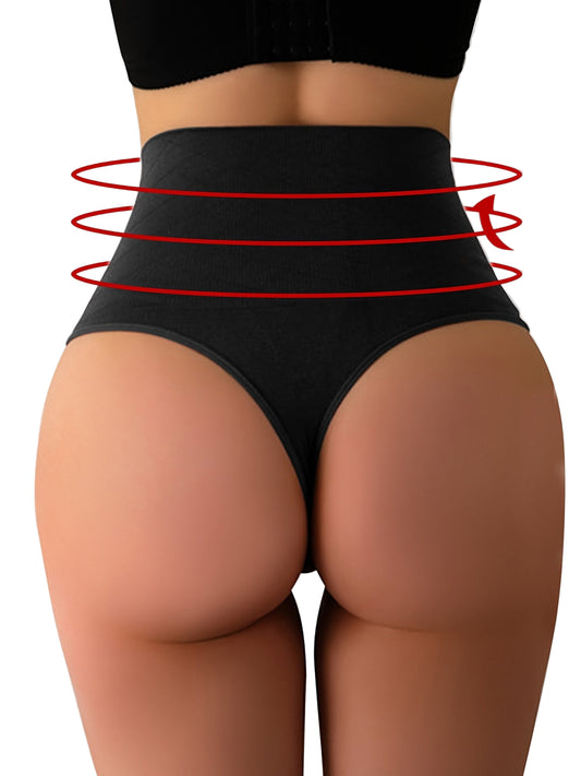 Black underwear with red lines indicating waistband fit on a neutral background
