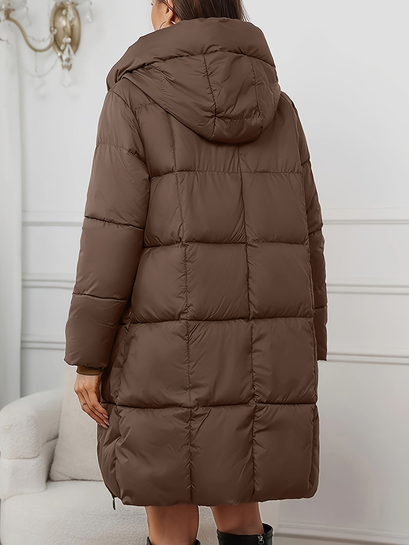 Long Hooded Winter Coat - Lightweight Jacket with Full Zip & Pockets