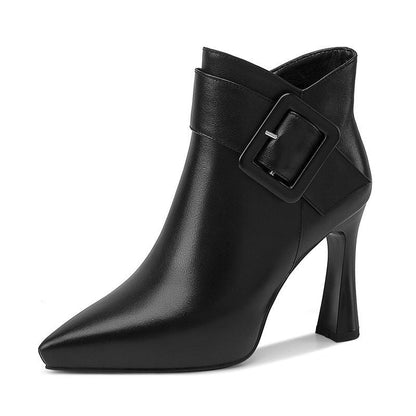 High Heel Pointed Toe Big Buckle Platform Short Boots