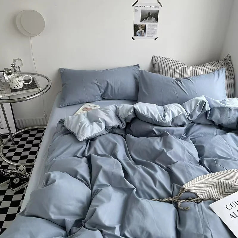 Blue Moonlight Washed Cotton Duvet Cover Set - 300TC, 100% Cotton, Double Size