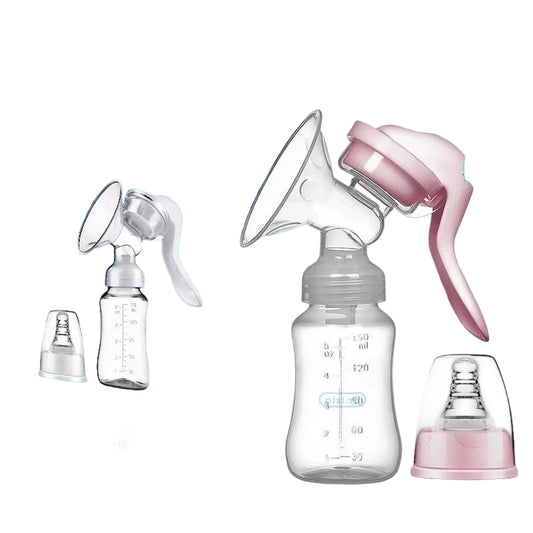 Mamijoy manual breast pump with packaging and accessories on a reflective surface
