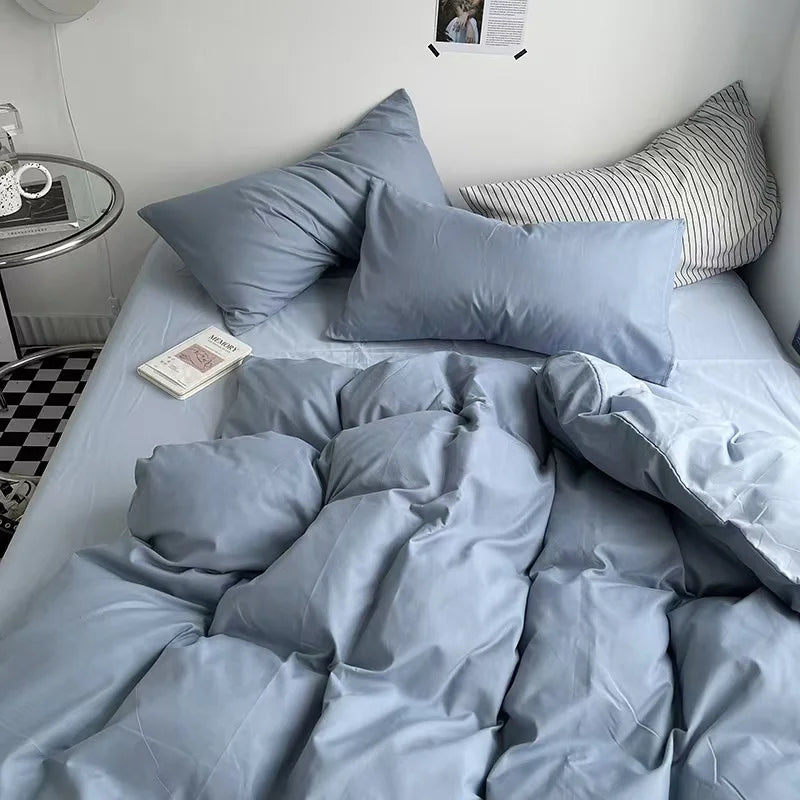 Blue Moonlight Washed Cotton Duvet Cover Set - 300TC, 100% Cotton, Double Size