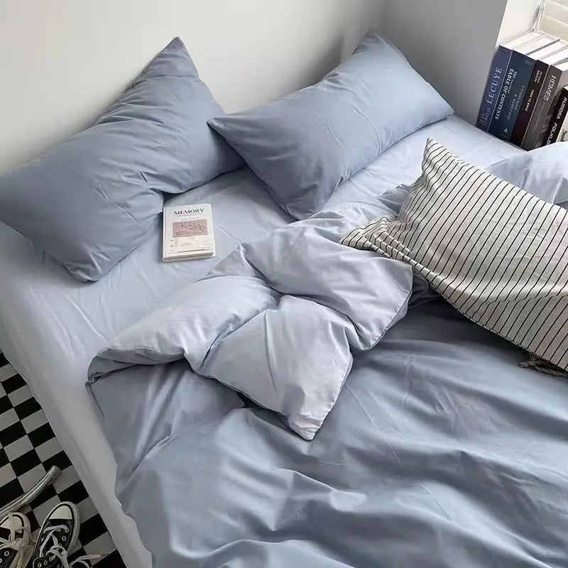 Blue Moonlight Washed Cotton Duvet Cover Set - 300TC, 100% Cotton, Double Size