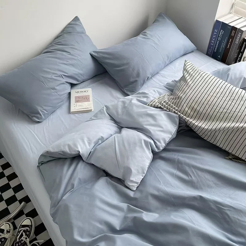 Blue Moonlight Washed Cotton Duvet Cover Set - 300TC, 100% Cotton, Double Size