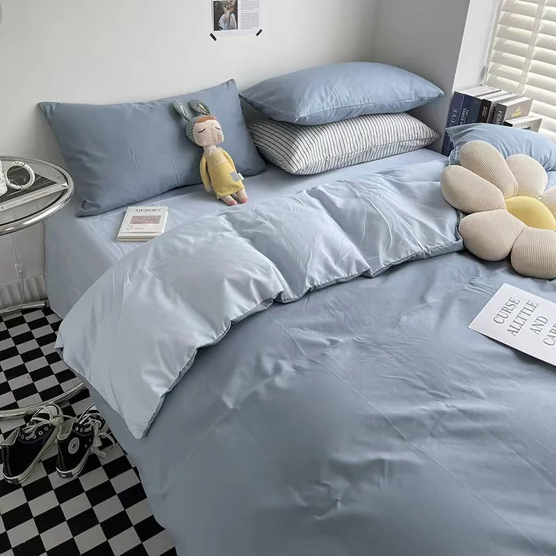 Blue Moonlight Washed Cotton Duvet Cover Set - 300TC, 100% Cotton, Double Size