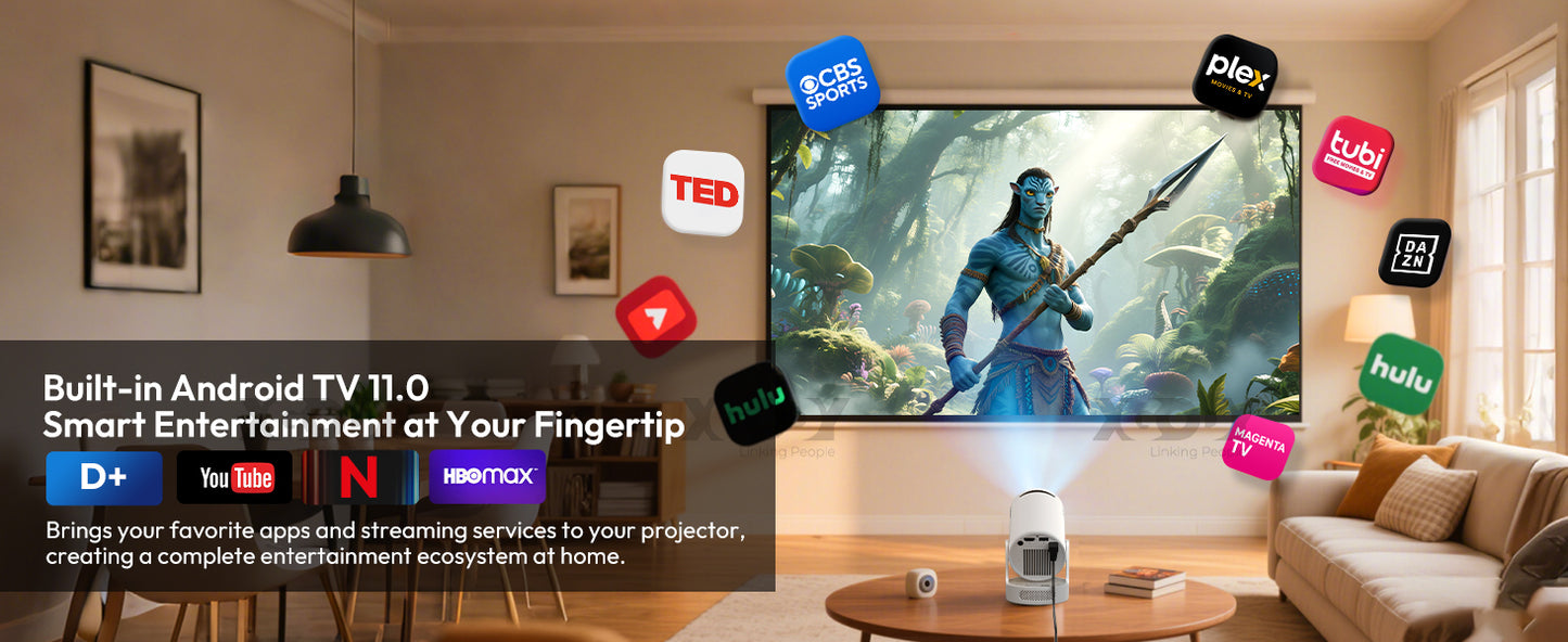 XGODY Gimbal 3S Short-Throw Projector | 720P HD, 250 ANSI Lumens, Android 11 with WiFi 6