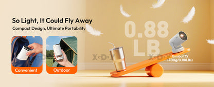 XGODY Gimbal 3S Short-Throw Projector | 720P HD, 250 ANSI Lumens, Android 11 with WiFi 6