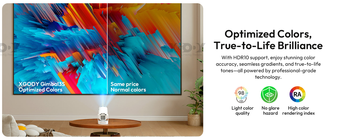 XGODY Gimbal 3S Short-Throw Projector | 720P HD, 250 ANSI Lumens, Android 11 with WiFi 6