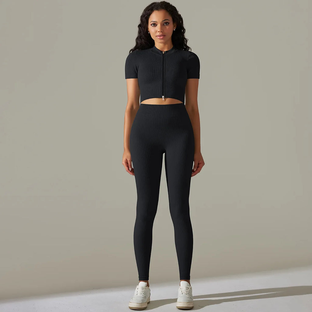 Women's Quarter-Zip Workout Set with High-Waist Tights