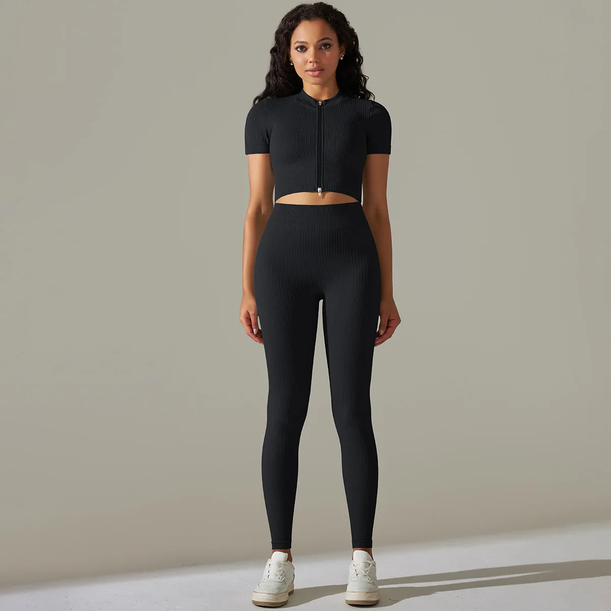 Women's Quarter-Zip Workout Set with High-Waist Tights
