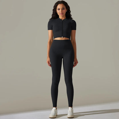 Women's Quarter-Zip Workout Set with High-Waist Tights