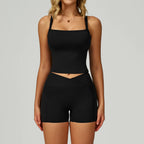 Women's High-Waist Workout Set - Sports Vest & Shorts